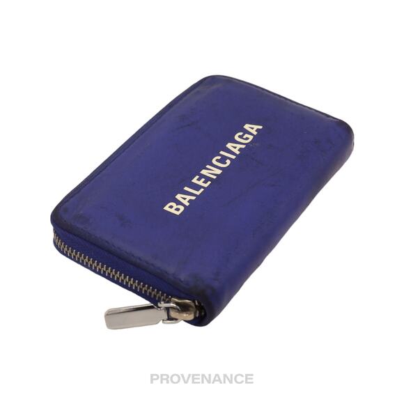 🔴 Balenciaga Logo Zip Card Wallet - Blue Leather - Picture 4 of 9